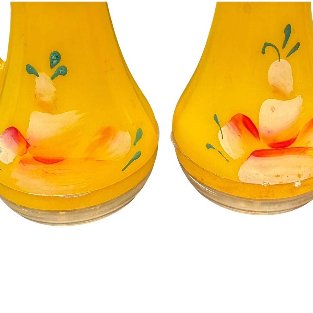 VTG Yellow Plastic Salt and Pepper Shakers Hand Painted Floral Pitcher Set MCM - Picture 3 of 9